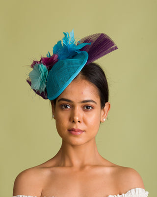 Blue Fascinator With Feather Mount (Samantha)