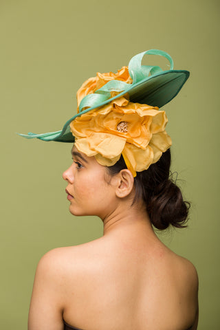 Fascinator With Rose Gold Flower And Sea Green Base (Turbillions)