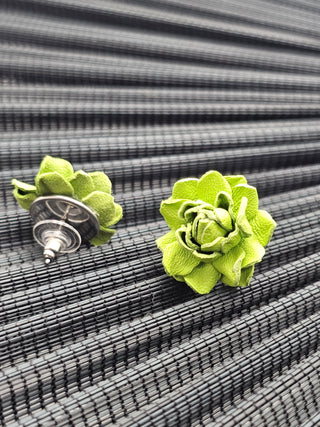 Daniele- Bright Green Leather Flower Stud Earrings