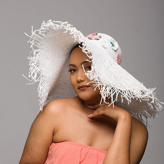 Chic Sun Hat With Floral Design (White Tang)