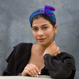 Serenity- blue headband fascinator with peacock motif