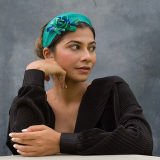 Natalia- teal headband with vintage flower