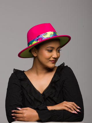 Fedoras Pink Hat with colorful silk band pop