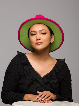Green Hat dual tone with Pink Fedoras Hat
