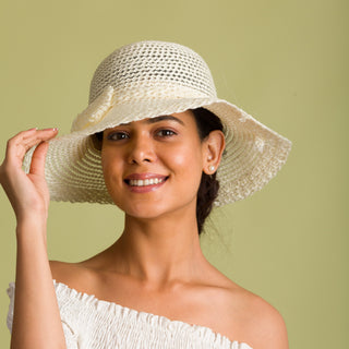 Ivory Sun Hat with a Bow trim (Breezy)