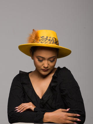 Mustaar Yellow Hat Animal Print Felt Fur Hat