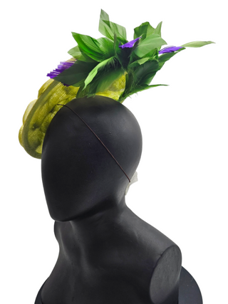 Green Fascinator With Turquiose Blue Feathers (Marcella)