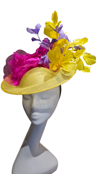 Yellow Fascinator With Pink And Lilac Color Pop (Bold Babe)