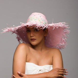 Straw Hat Fringe Pink