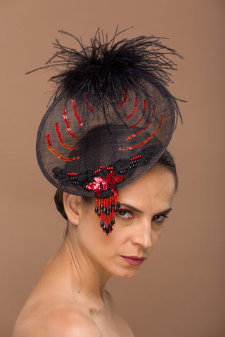 black red fascinator victoria derby day