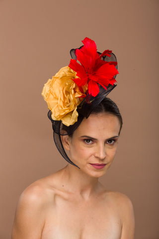 gold fascinator black