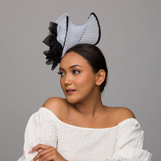 white and black fascinator for women
